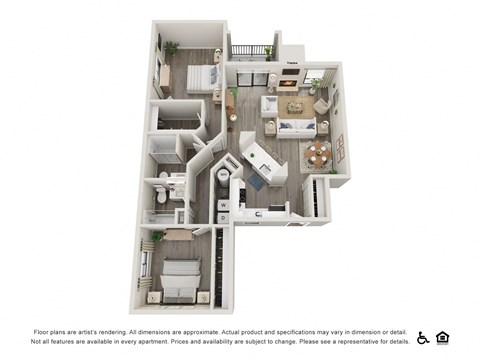Floor plan for 2 beds, 2 baths, 1213 sqft